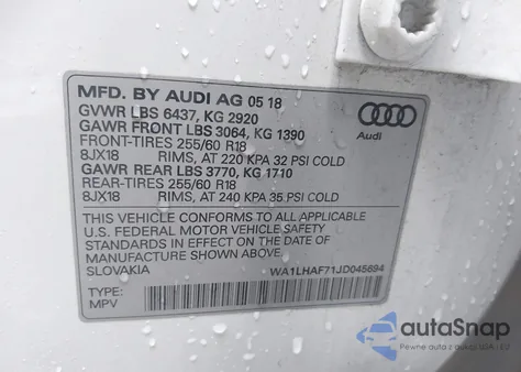 2018 Audi Q7 2.0T Premium from USA, damaged, VIN WA1LHAF71JD045694